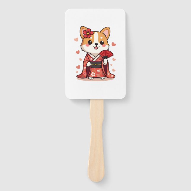 Abanico Amante de Perro Corgi Galés Geisha (Anverso)
