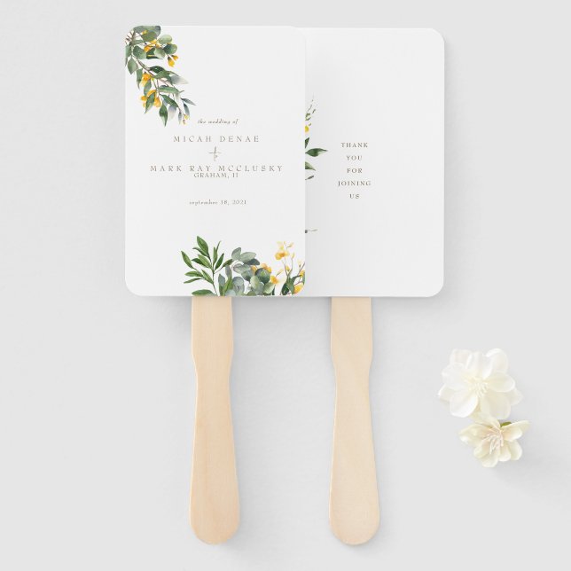 Abanico Amarillo Floral Simple Gold Textos (Anverso y reverso)