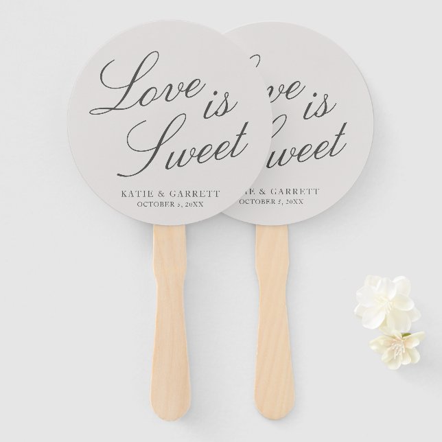 Abanico Amor Es Dulce Boda Gris Elegante (Anverso y reverso)