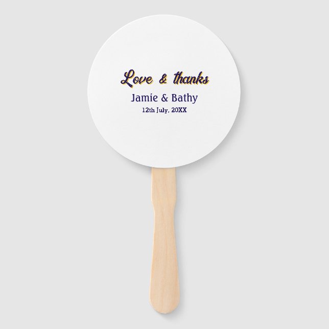 Abanico Amor y gracias naranja púrpura fecha de la pareja (Anverso)