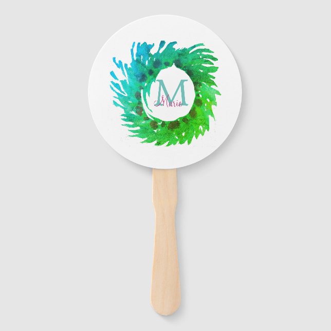 Abanico Añadir una corona verde rosa monogramo (Anverso)