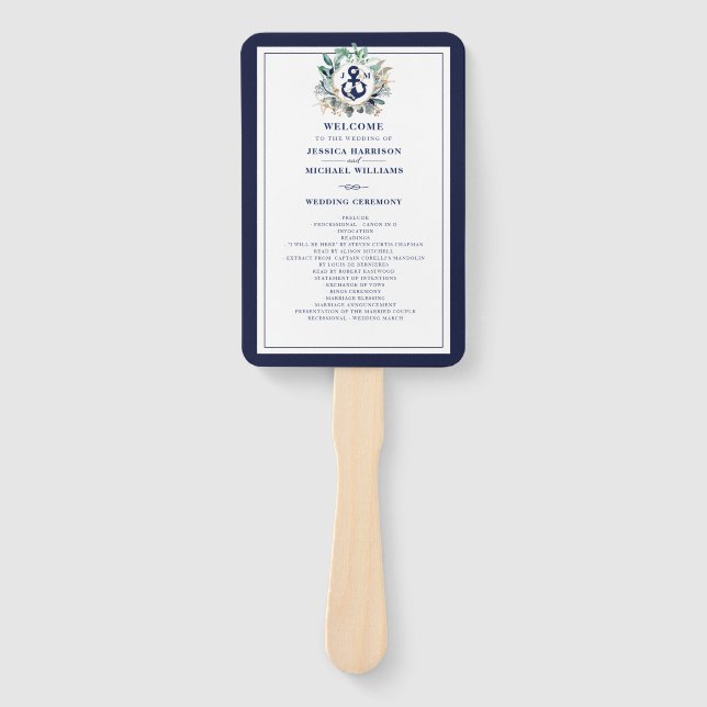 Abanico Anchor Monograma Greenery Wreath Naval Boda (Anverso)