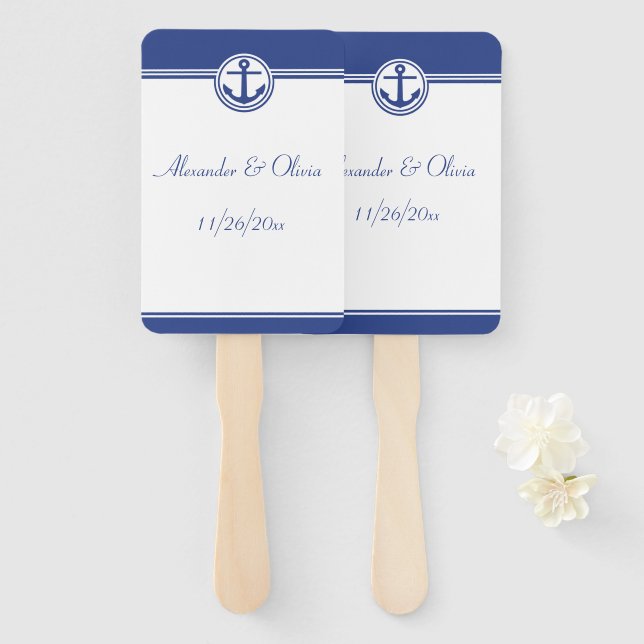 Abanico Anclaje náutico azul de la Marina (Anverso y reverso)