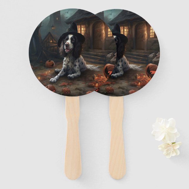 Abanico Anglo Springer Spaniel calabazas Halloween Scary (Anverso y reverso)