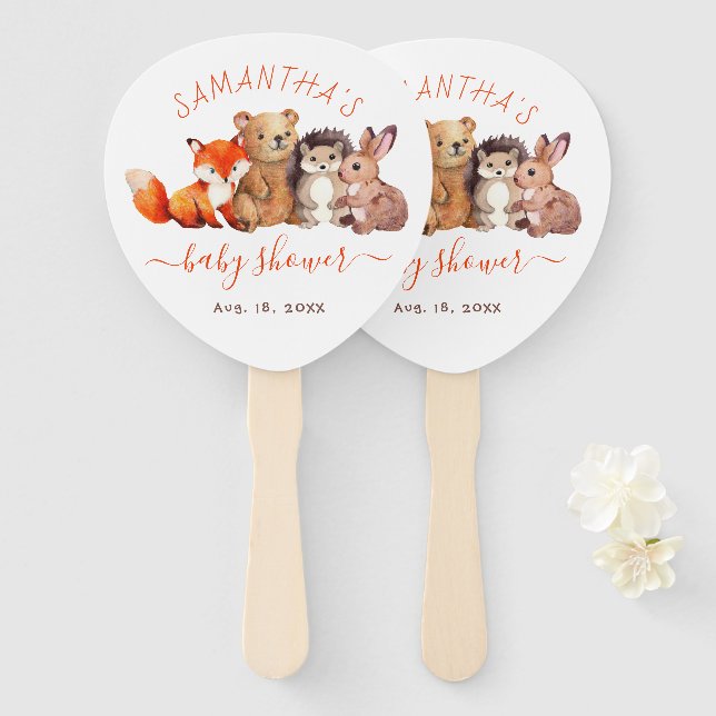 Abanico Animales de Acuarela de Fiesta Infantil en Bosque  (Anverso y reverso)