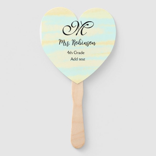 Abanico apreciación del profesor de acuarcolía azul amaril (Anverso)