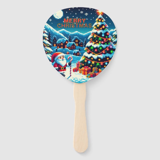 Abanico Árbol de Navidad de 8 bits y Santa (Anverso)