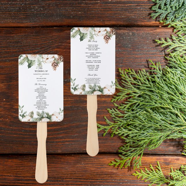 Abanico Árbol de pino verde de invierno en acuarela y flor (Subido por el creador)