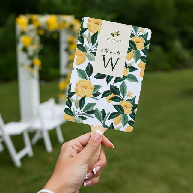 Abanico Árbol floral de flores de limón Boda blanco elegan (Lemon Blossom Floral Tree Elegant White Wedding Hand Fan)