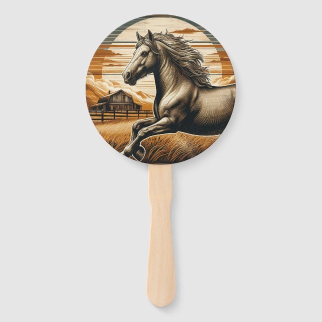 Abanico Arroz/caballo vintage/occidente (Anverso)