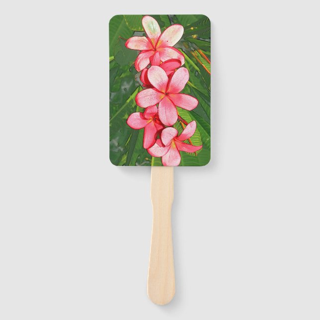 Abanico Arte de Frangipani Tropical Rosa (Anverso)