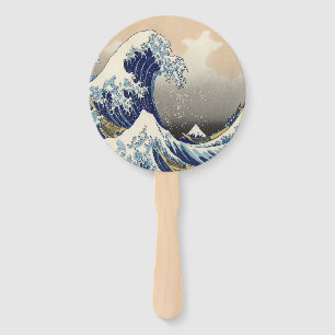 Abanico arte japonés vintage paisaje oceánico gran ola