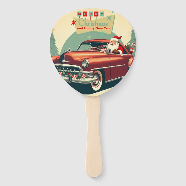 Abanico Auto rojo vintage y Santa (Anverso)