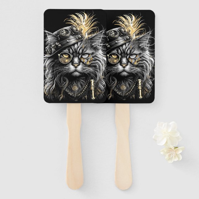 Abanico Awesome Steampunk Cat  (Anverso y reverso)