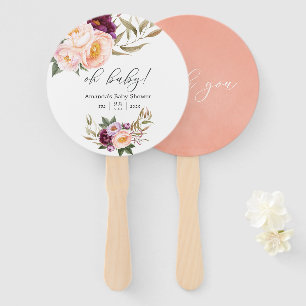 Abanico Baby Shower de Floral de Peach y Burgundy