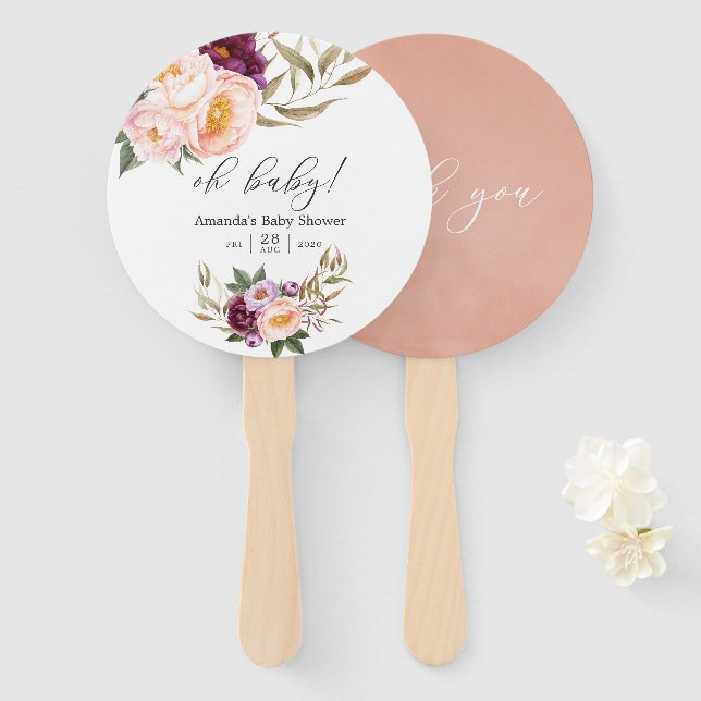 Abanico Baby Shower de Floral de Peach y Burgundy (Anverso y reverso)