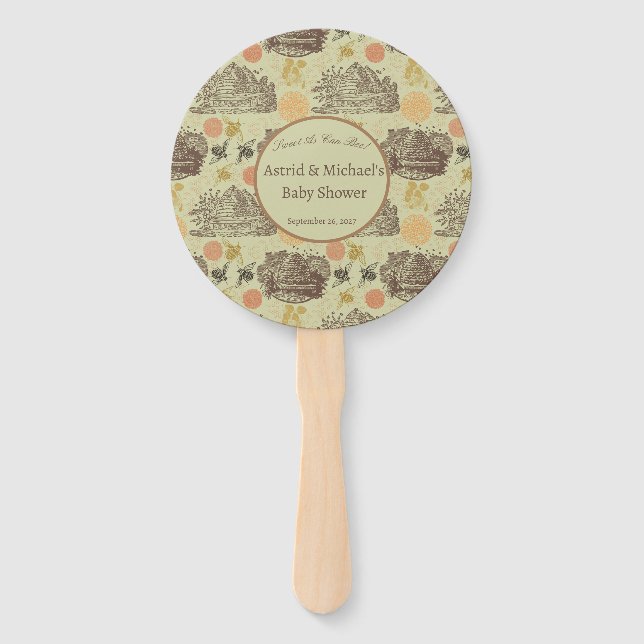 Abanico Baby Shower de vintage Honey Bumblebee Sage (Anverso)