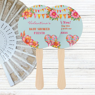 Abanico Baby Shower Pink Floral Colorous Blue Fiesta