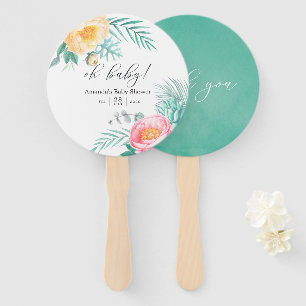 Abanico Baby Shower tropical de menta floral