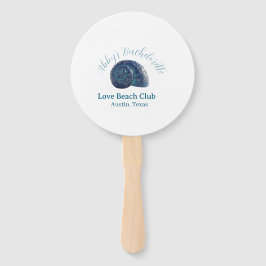 Abanico Bachelorette party beach club blue sea shell name 