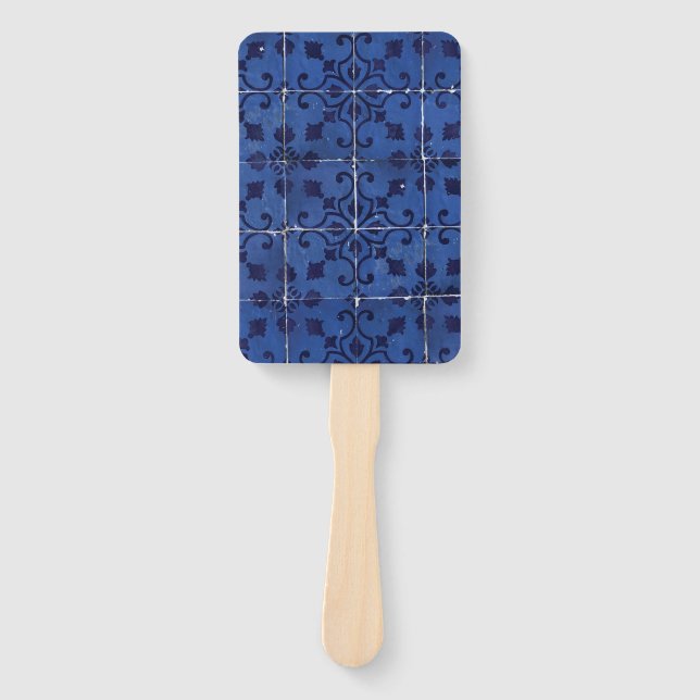 Abanico Baldosas portuguesas - Diseño Azulejo Floral Azul (Anverso)