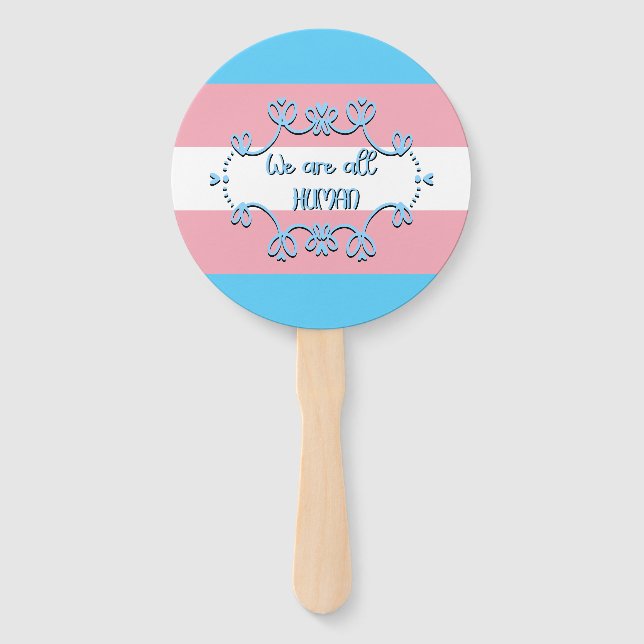 Abanico Bandera del Orgullo Transgénero Todos Somos Humano (Anverso)