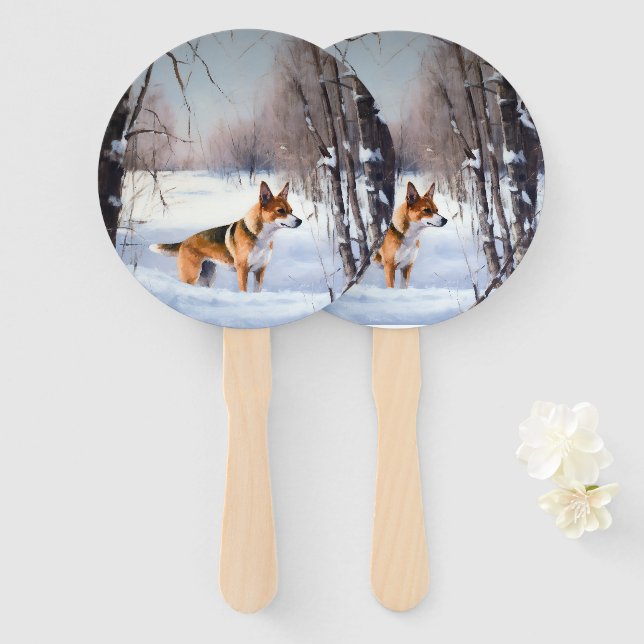 Abanico Basenji Deja que nieve Navidad  (Anverso y reverso)