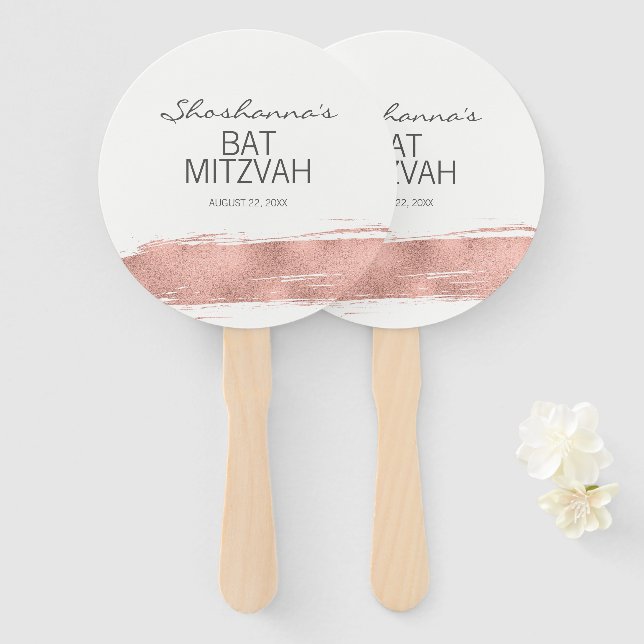 Abanico Bat Mitzvah de pincel de oro Rosa (Anverso y reverso)