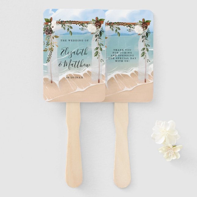 Abanico Beach Ocean White Canopy Marsala Boda Floral (Anverso y reverso)