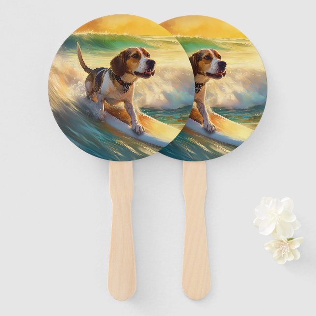 Abanico Beagle Beach Surfing Painting (Anverso y reverso)
