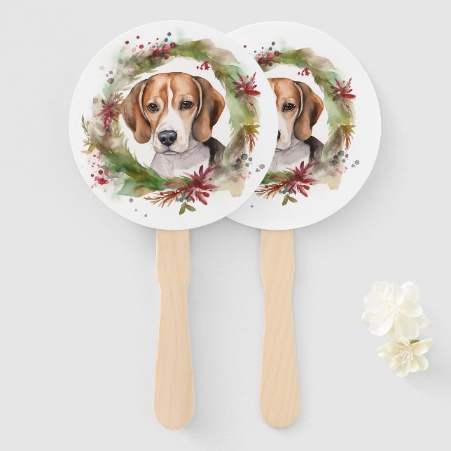 Abanico Beagle Navidades Wreath Festimes Pup (Anverso y reverso)