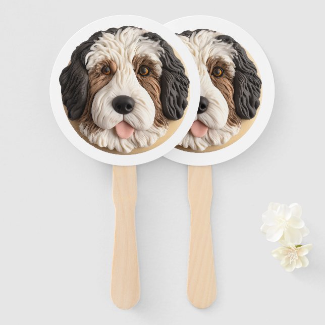Abanico Bernedoodle Perro Inspirado en 3D (Anverso y reverso)