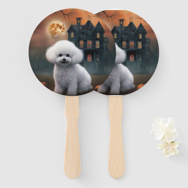 Abanico Bichon Frise Halloween Espantoso  (Anverso y reverso)