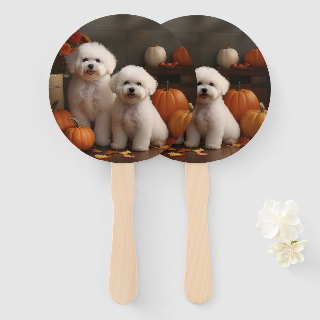 Abanico Bichon Frise Puppy Calabaza deslumbrante de otoño (Anverso y reverso)