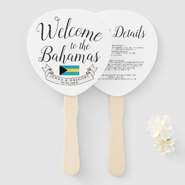 Abanico Bienvenidos a Bahamas | Personalizado de bodas de  (Anverso y reverso)