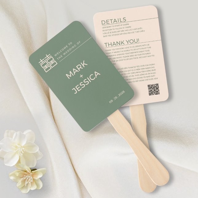 Abanico Bilingual Vietnamese Wedding Green Thank You Note (Subido por el creador)