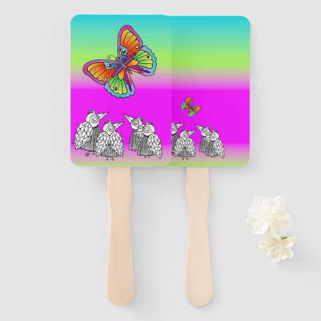Abanico BIrds y mariposas (Anverso y reverso)