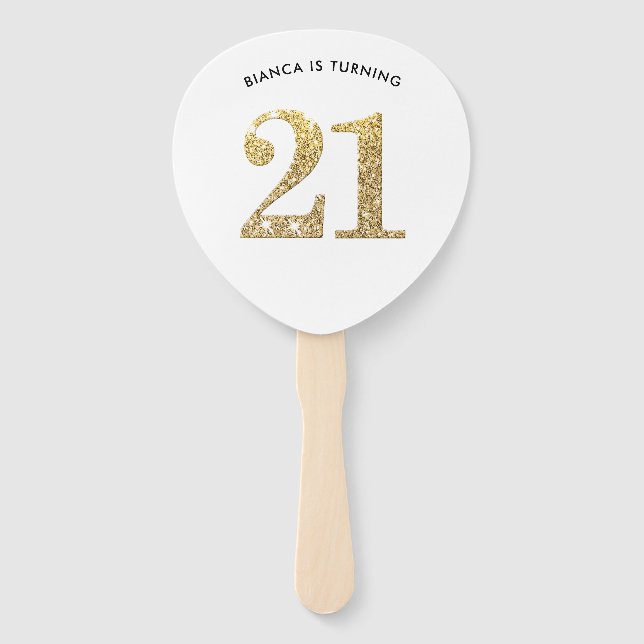 Abanico BIRTHDAY FAN moderno elegante moda purpurina de or (Anverso)