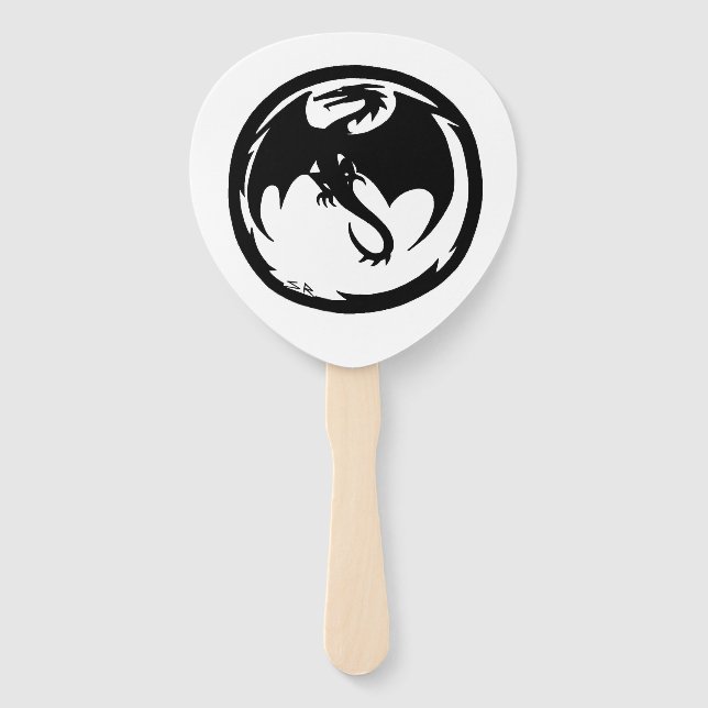 Abanico Black Dragon white paddle hand fans (Anverso)