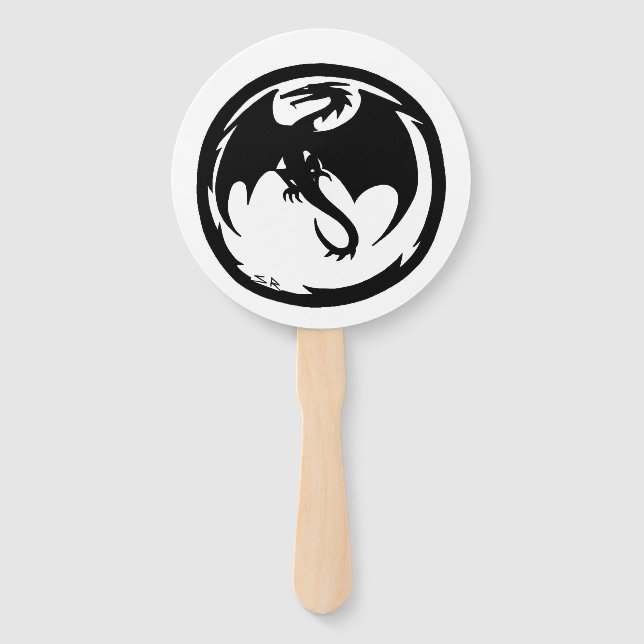 Abanico Black Dragon white round hand fans (Anverso)