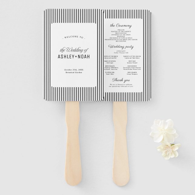 Abanico Black Striped Elegance Classy Wedding Program (Anverso y reverso)