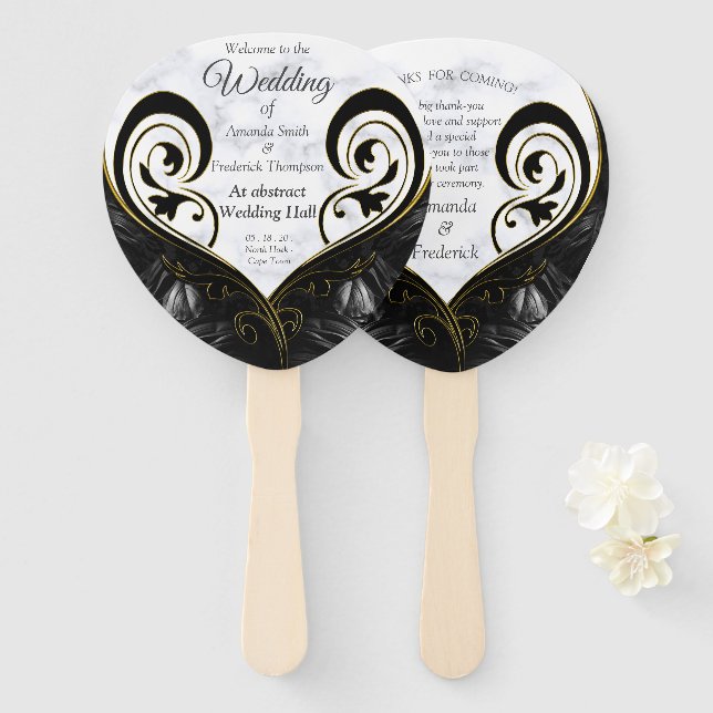 Abanico Blanco Moderno - Marble Negro Abstract Hand Fans (Anverso y reverso)