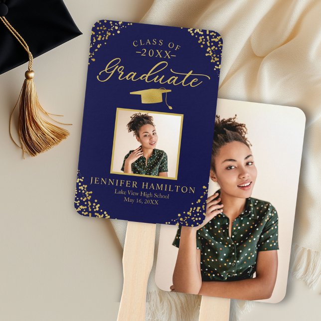 Abanico Blue Gold Confetti 2 Ventilador de mano de graduac (Subido por el creador)