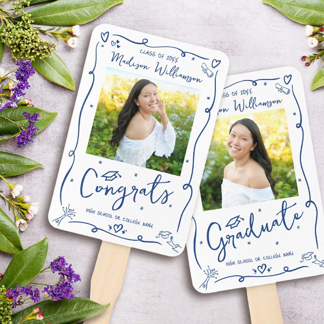 Abanico Blue Hand Drawn Doodle Graduation 2 Photo White (Subido por el creador)