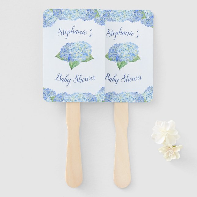 Abanico Blue Hydrangea Baby Shower Personalizado (Anverso y reverso)