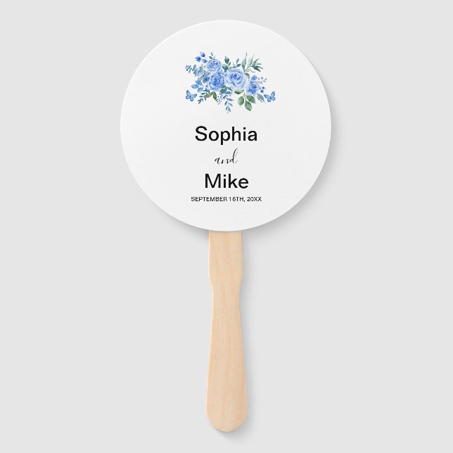 Abanico Blue Watercolour Floral and Butterflies Wedding  (Anverso)