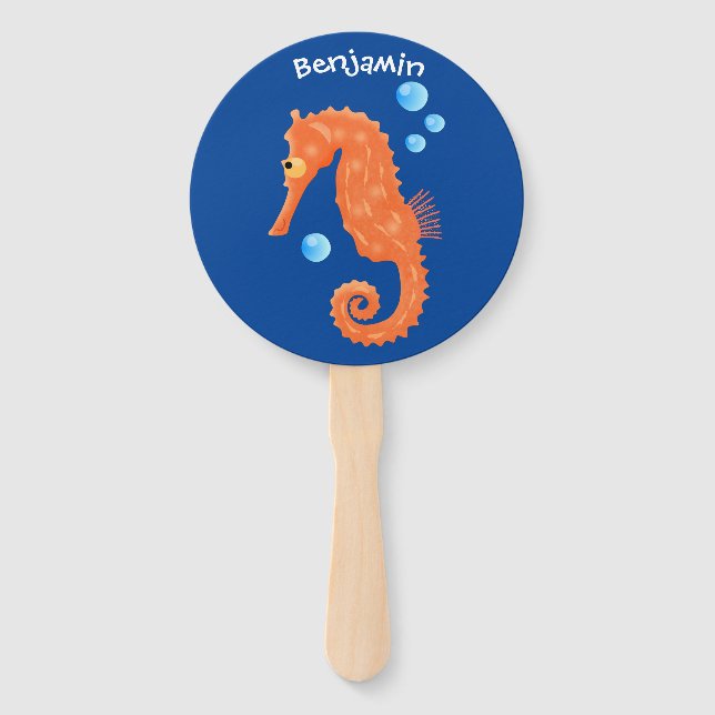 Abanico Bóbulas de caballito de mar naranja personalizado  (Anverso)