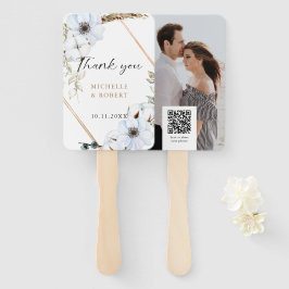 Abanico Boda Agradecimiento QR Foto Floral Boho Oro