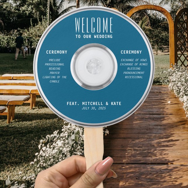 Abanico Boda azul de CD de música (Music CD Blue Wedding Hand Fan
)