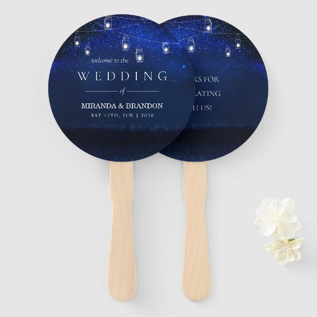 Abanico Boda Blue Night Silver Mason Jar String Lights (Anverso y reverso)